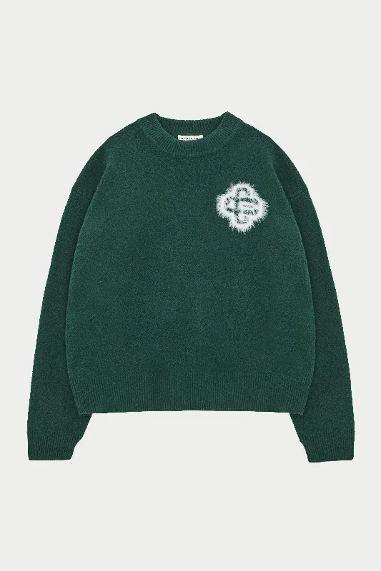 FLUFFY EMBLEM KNITTED CREW - FOREST