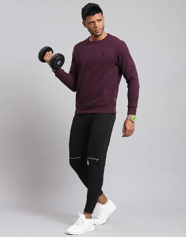 Men Maroon Solid Round Neck Full Sleeve Sweatshirt