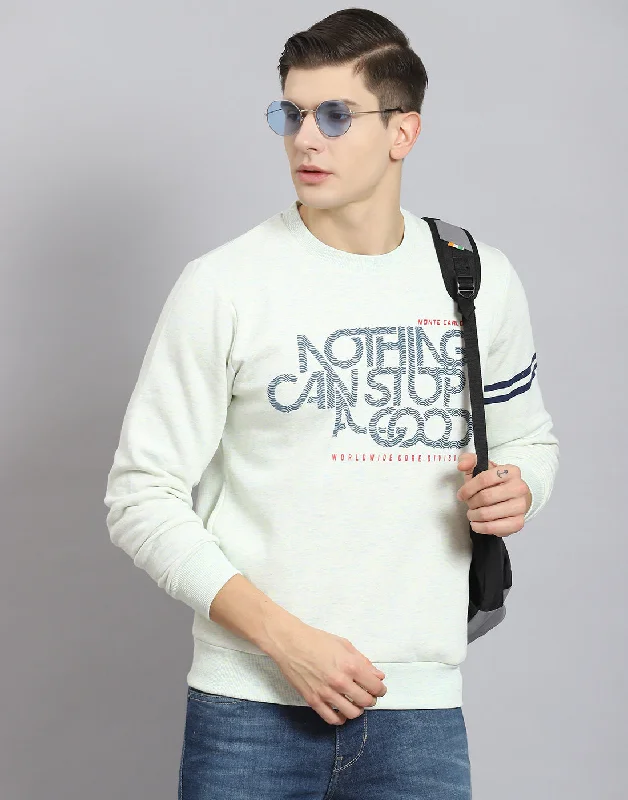 Men Off White Printed Round Neck Full Sleeve Sweatshirt