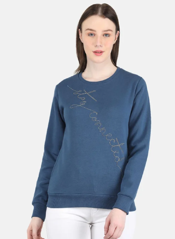 Women Blue Embroidered Sweatshirt