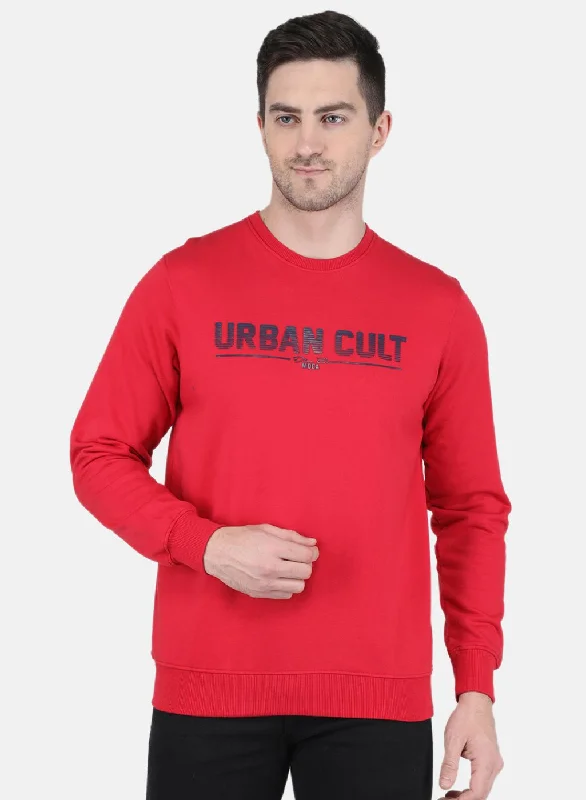 Men Red Solid Sweatshirt