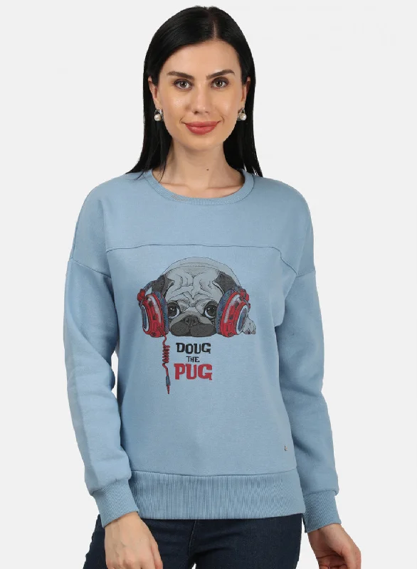 Women Blue Printed Sweatshirt