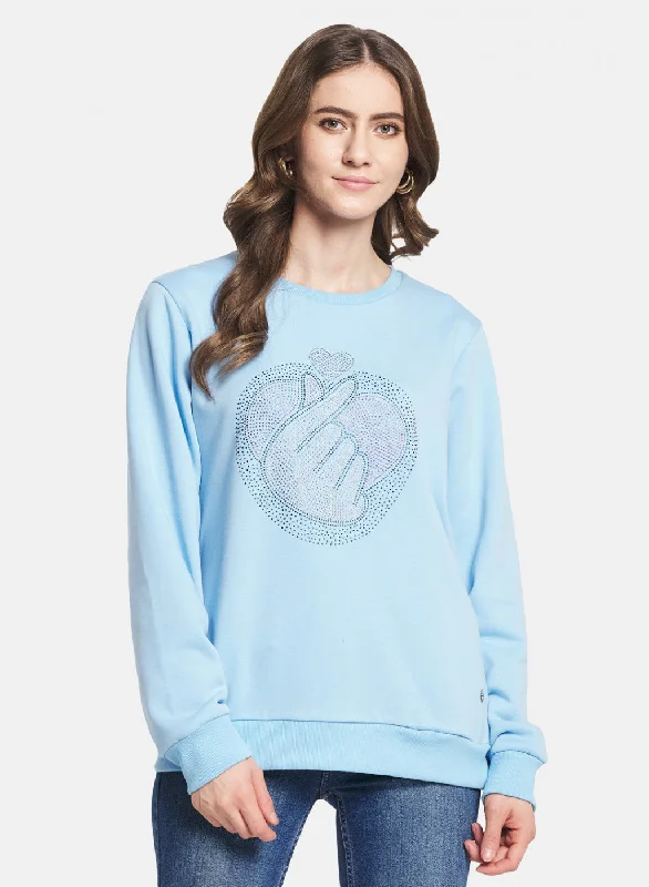 Women Blue Printed Sweatshirt