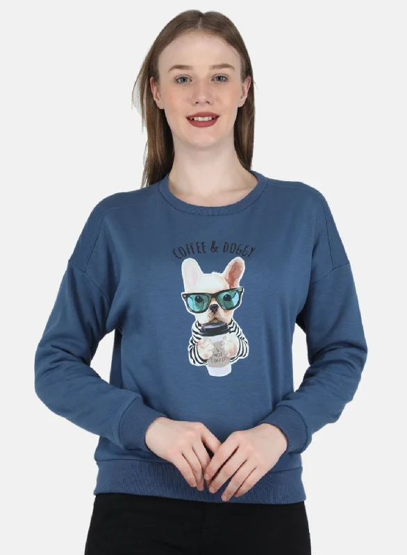 Women Blue Printed Sweatshirt