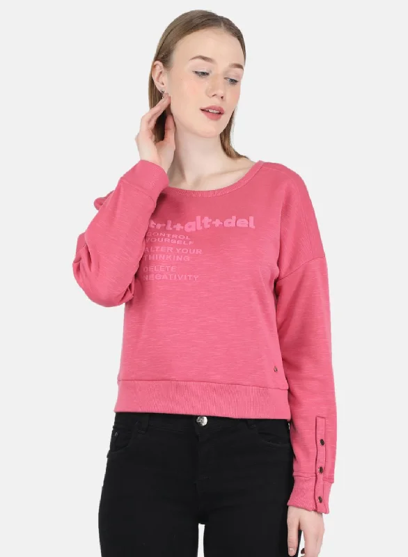 Women Pink Printed Sweatshirt