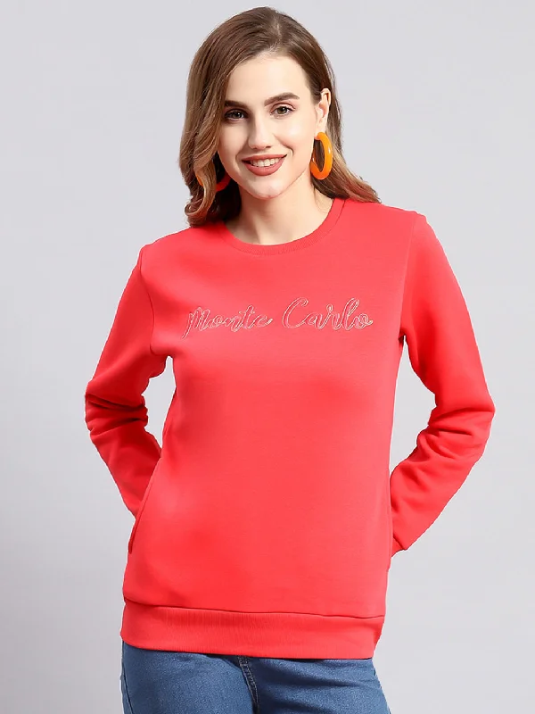 Women Coral Embroidered Round Neck Full Sleeve Sweatshirts