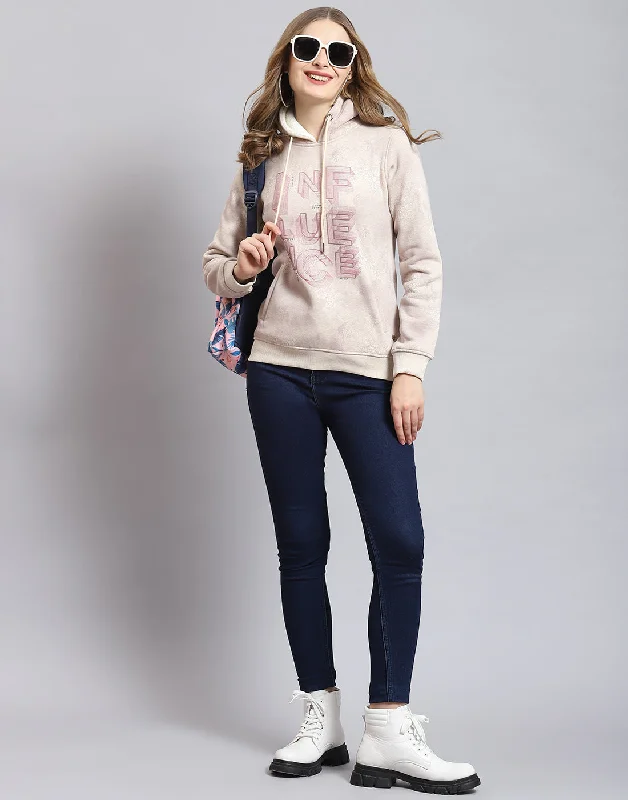 Women Pink Printed Hooded Full Sleeve Sweatshirt