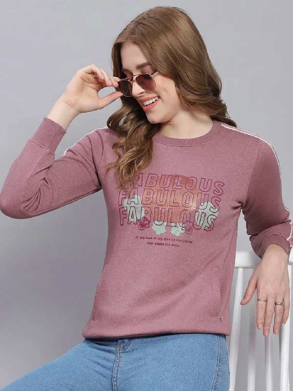 Women Purple Printed Round Neck Full Sleeve Sweatshirts