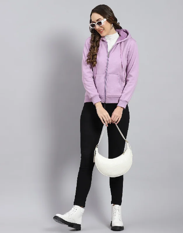 Women Purple Solid Hooded Full Sleeve Sweatshirt