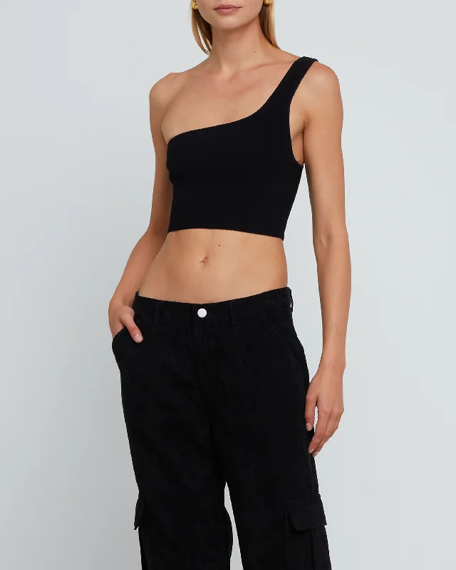 Sculpting Knit One-Shoulder Cropped Tank