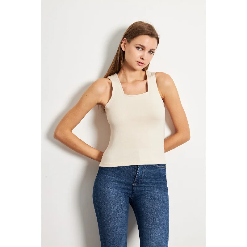 Beige Square Neck Tank Top