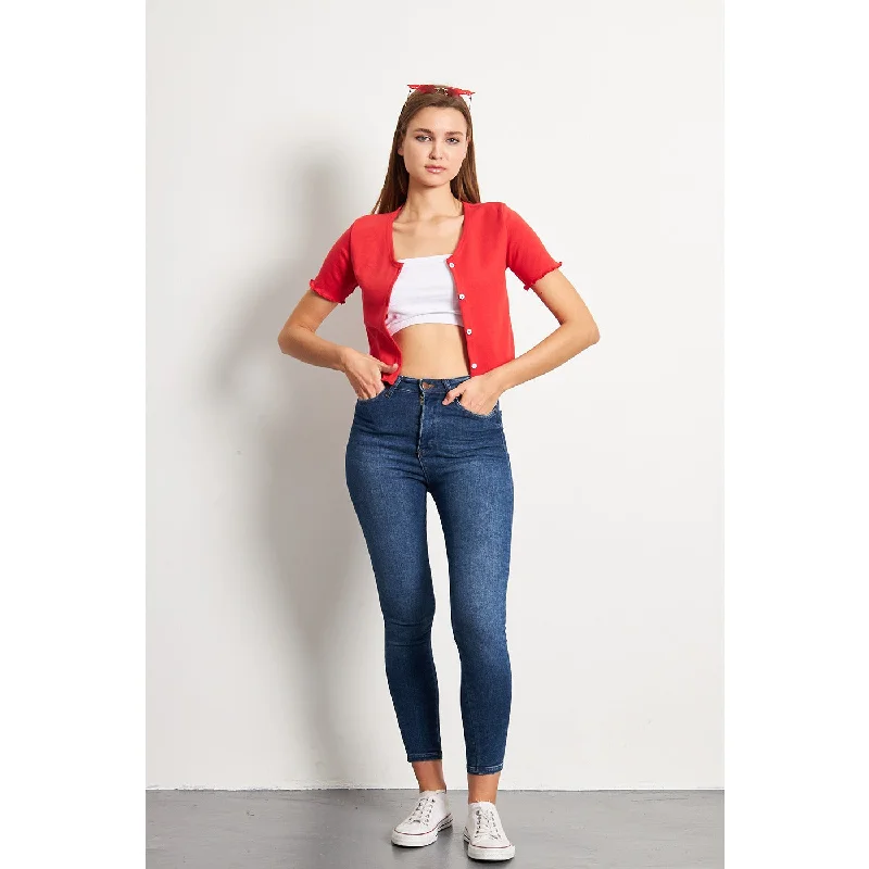 Red Button Down Crop Top