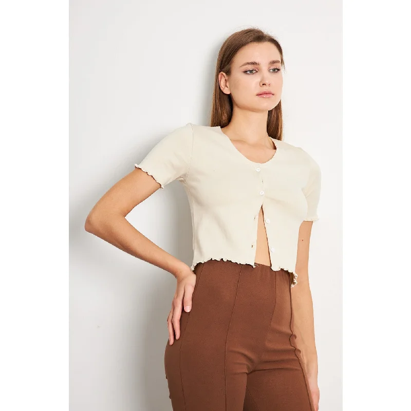 Beige Button Down Crop Top