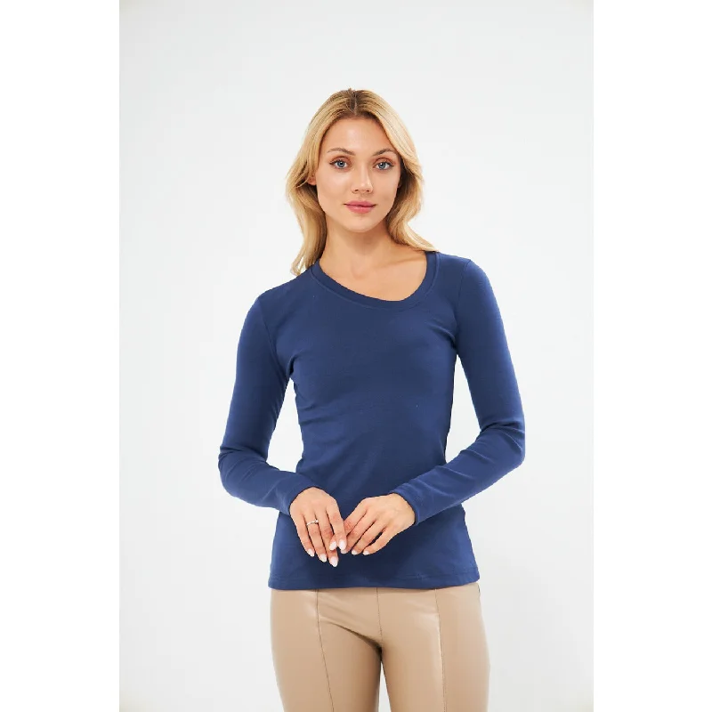 Blue Rib Cross Scoop Neck Top