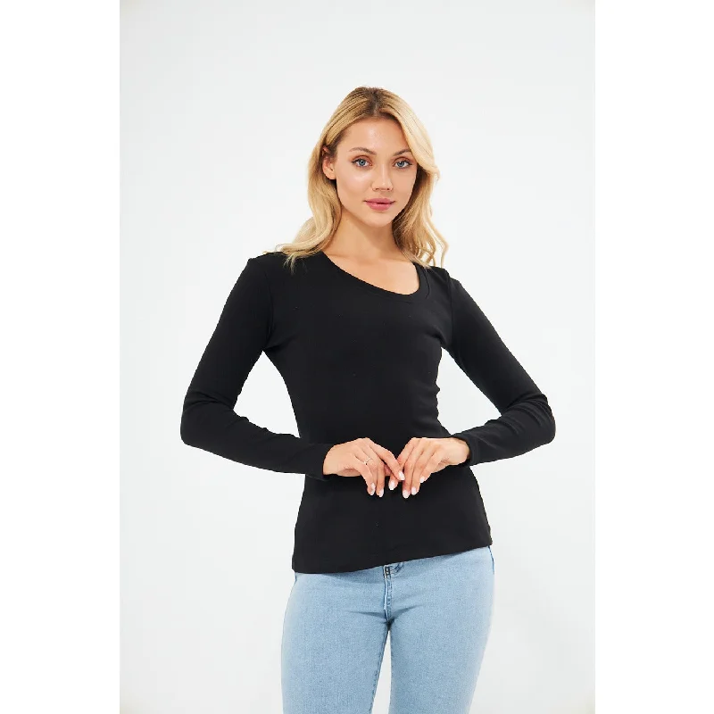 Black Rib Cross Scoop Neck Top