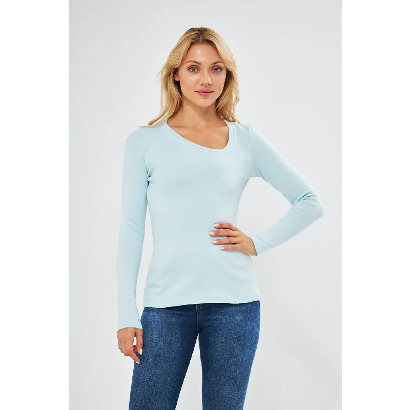 Light Blue Rib Cross Scoop Neck Top