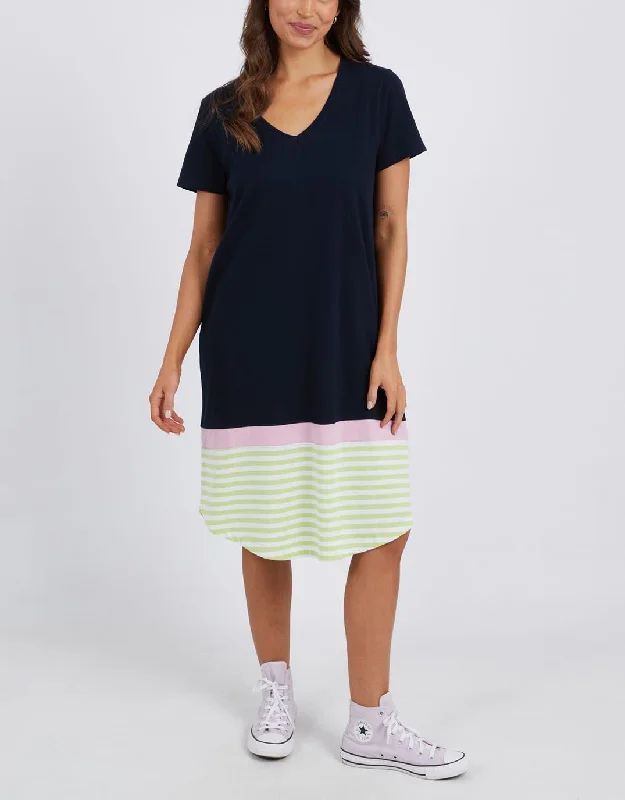 Draw The Line Tee Dress - Navy & Keylime Stripe