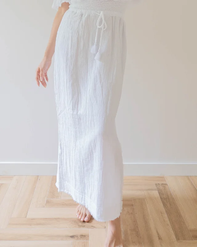 Fringe Side Slit Skirt / White